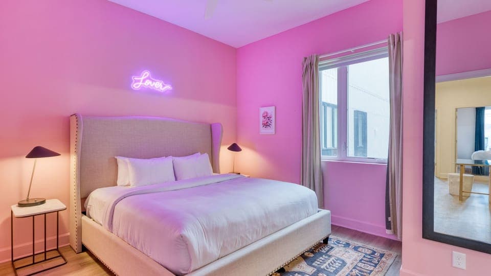 Pink bedroom perfection for your dream getaway nights.