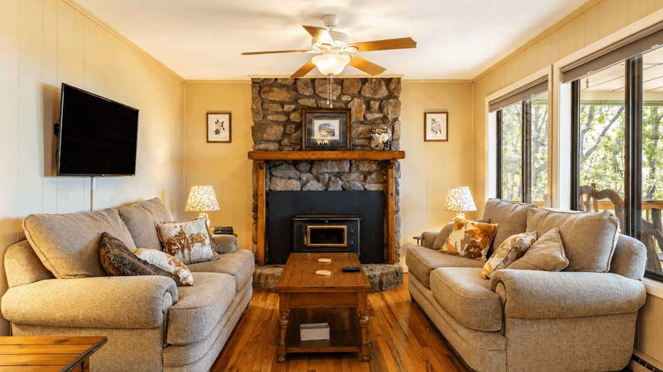 Cozy living room vibes. (Please note the living room fireplace is not functional.)
