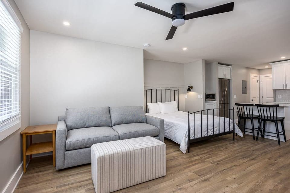 Spacious and comfortable bedding with a sleep sofa.