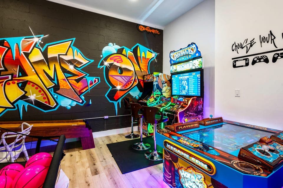 Shared arcade room.