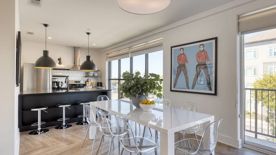 Beautifully designed art adds a stylish touch to the dining area, creating a warm and inviting atmosphere for your meals.