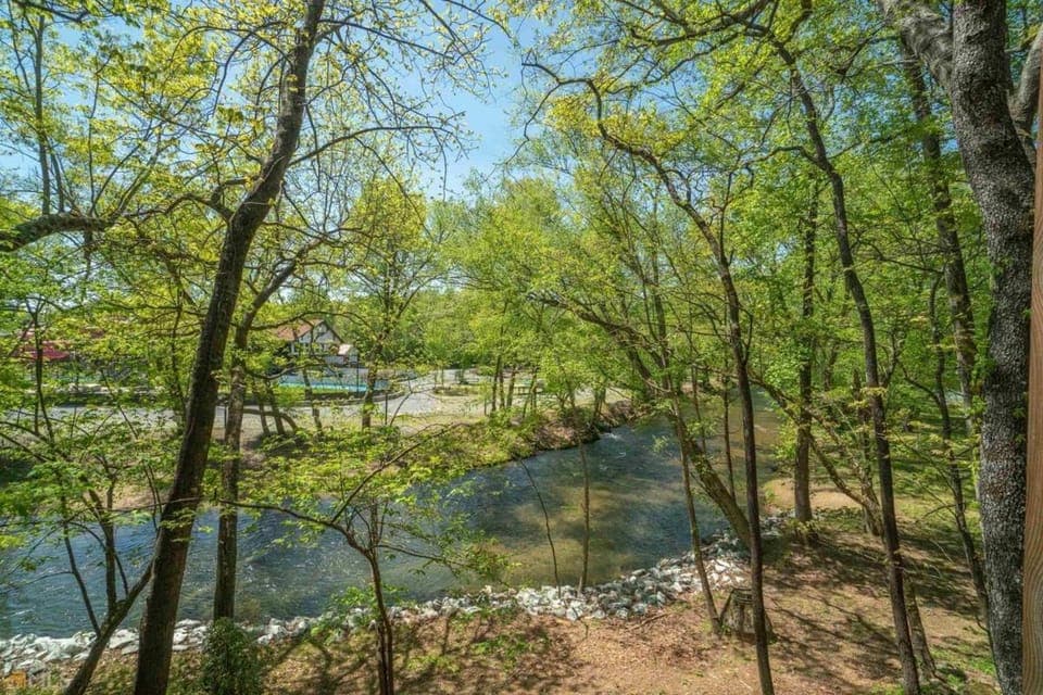 Riverfront home within walking distance of Helen House in Helen