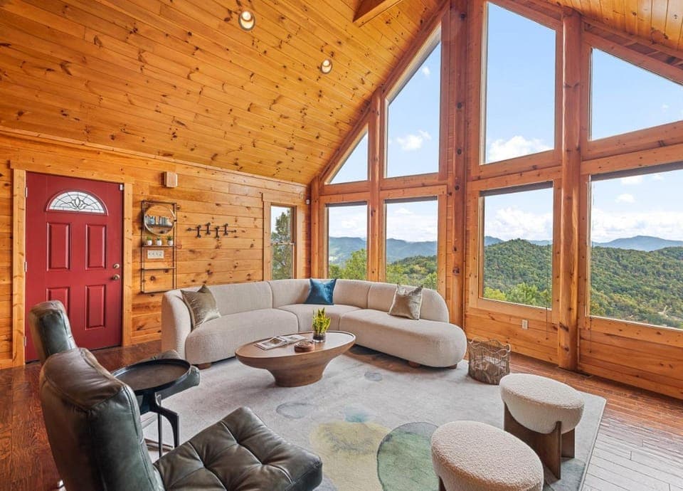 Living room, Seating area, Mountain view