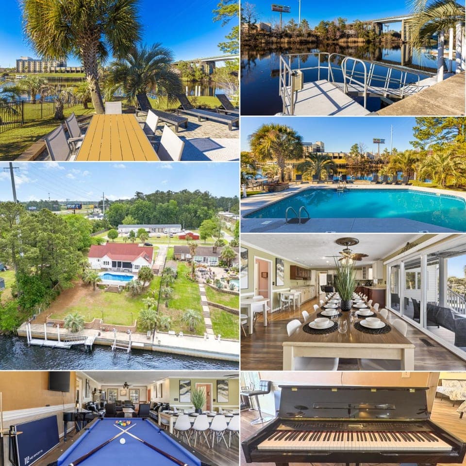 Property building, Day, Billiard, Game Room, Dining area, Pool view, River view, Swimming pool, sunbed