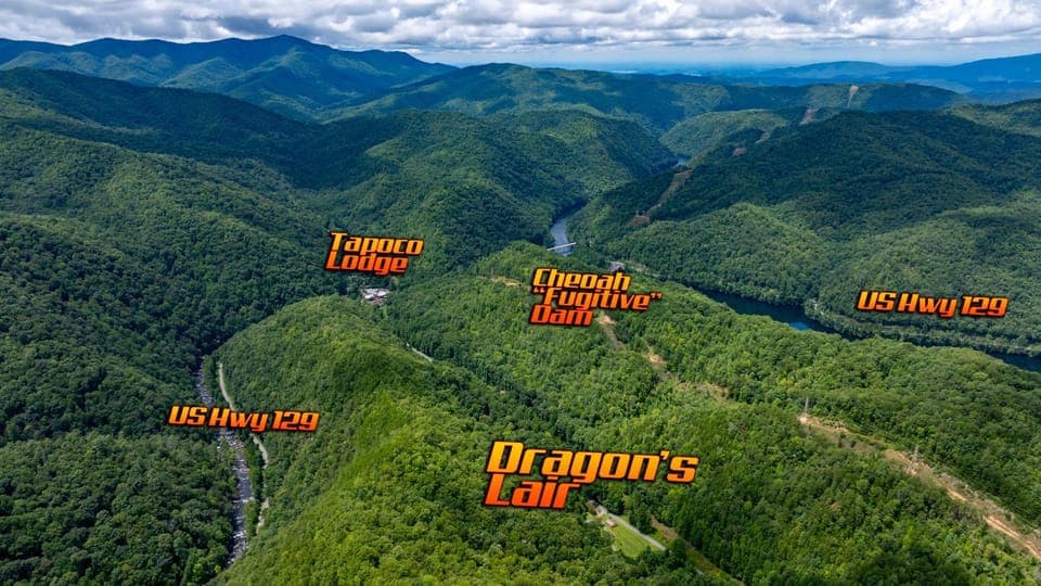 Nearby landmark, Natural landscape, Text overlay, Mountain view