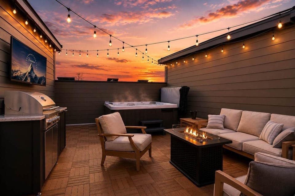 3BR Townhome Rooftop Views Hot Tub & Fireplace Apartment in Berry Hill