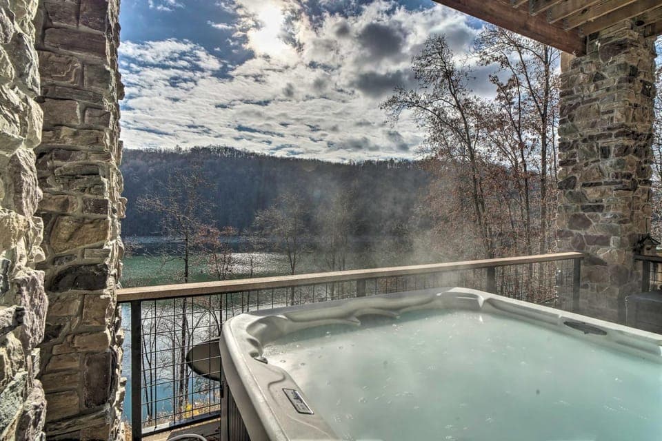 Lakefront Cabin Sleeps 16 Dock Fire Pit Hot Tub Cabin in Norris Lake