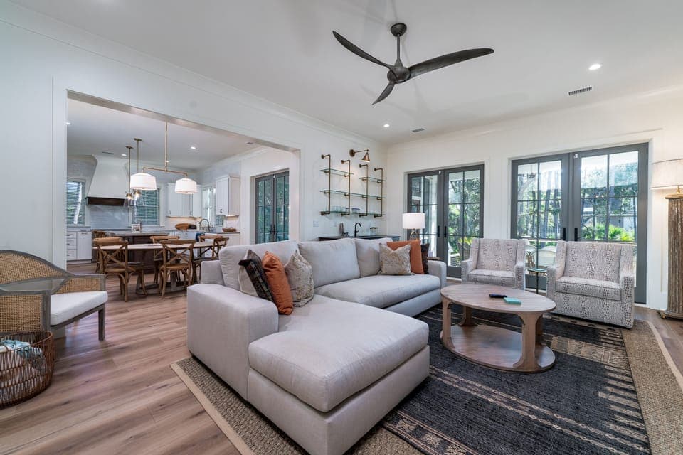 Comfortable furniture - doors lead out to the covered back deck
