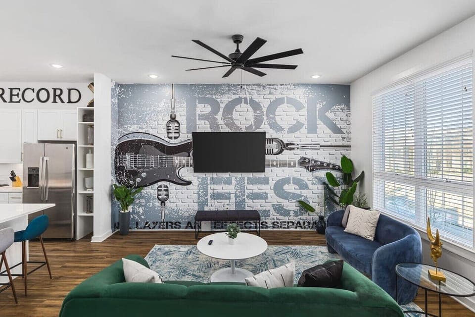 Thoughtful, comfortable decor highlighting Nashville's vibrant musical heritage.