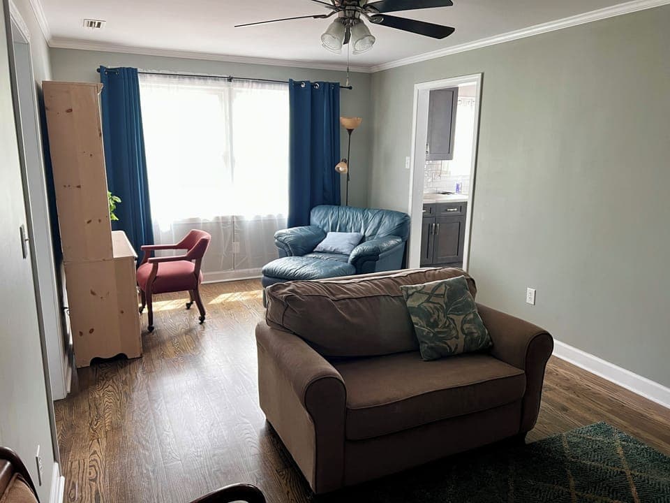 Reading room/den with pullout twin sofa bed.