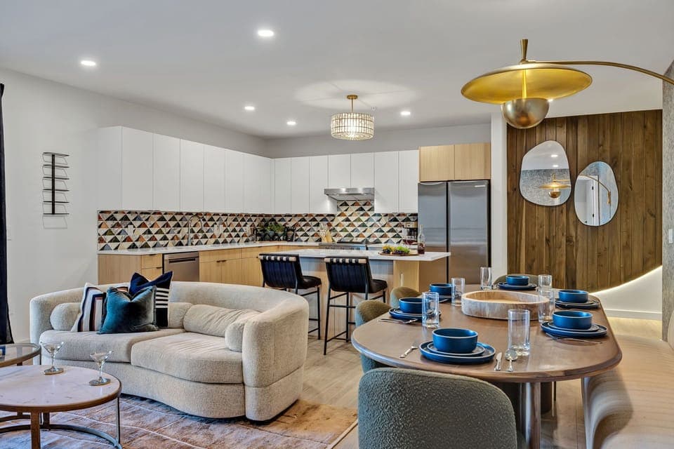 The dining area for 6 will be connected to the living room and kitchen area.