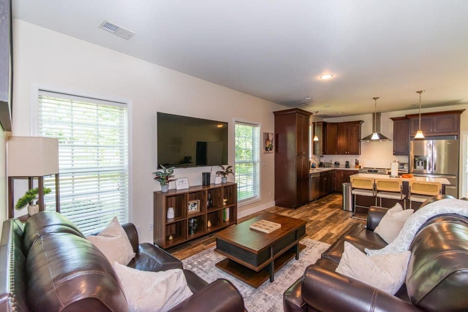 Living room with large smart Flat screen Roku TV 