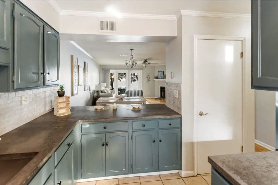 The open floor plan also provides a view of the water!