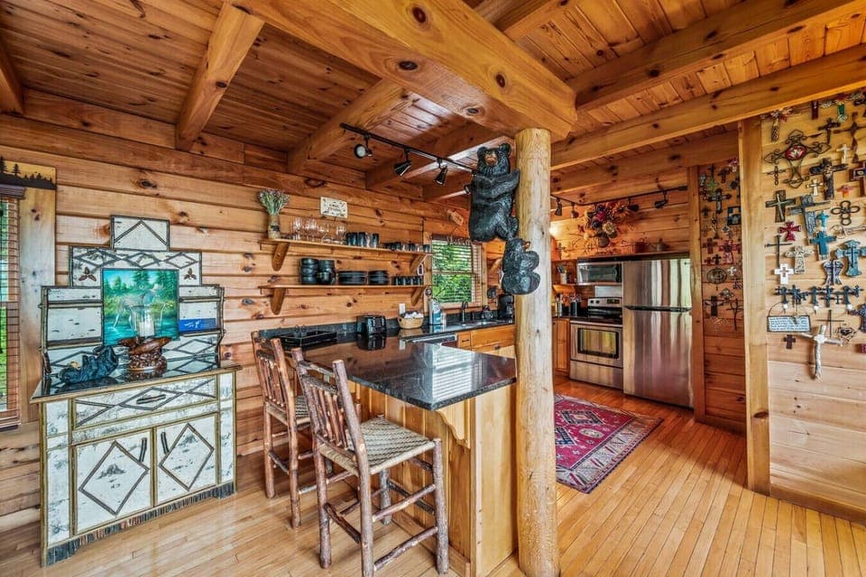 The kitchen is located on the main level, conveniently next to the living room.