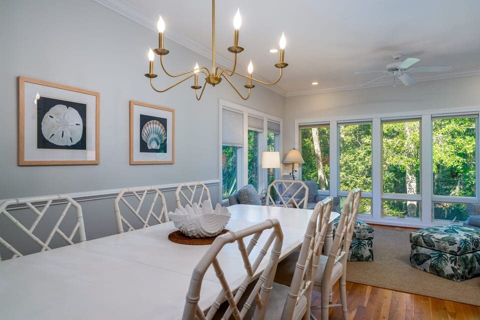 The dining area is open to the sun room