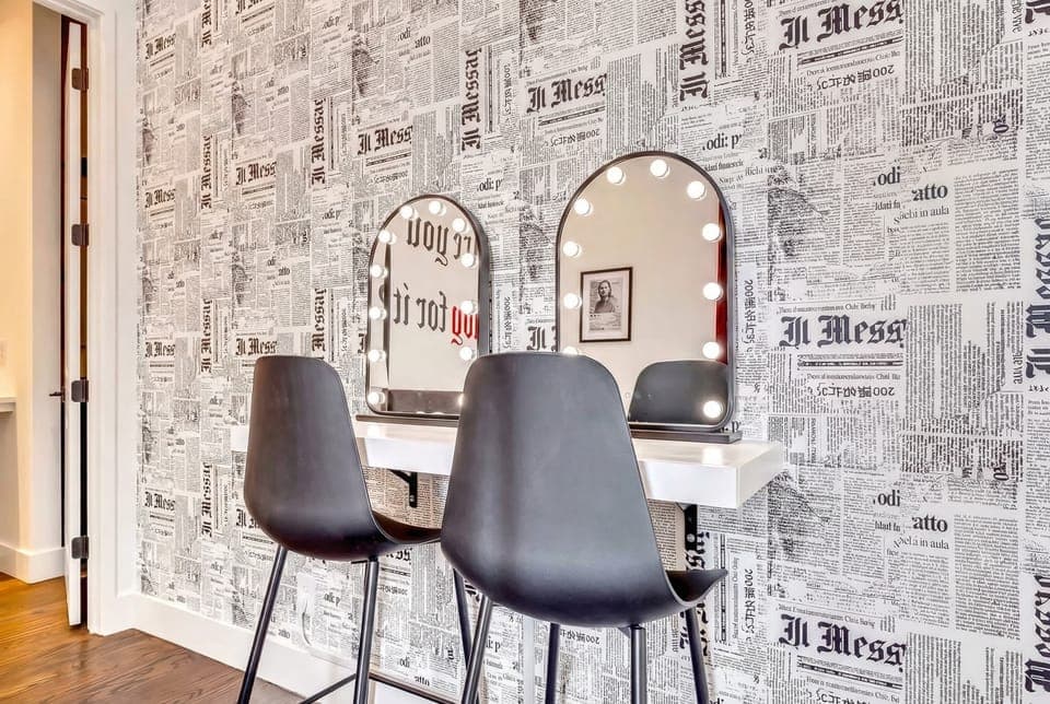 Get ready to glam it up in this stylish Nashville vacation home! Featuring a chic vanity area perfect for prepping for a night out on Broadway. Experience luxury like never before with Misfit Homes—book now for your unforgettable getaway!