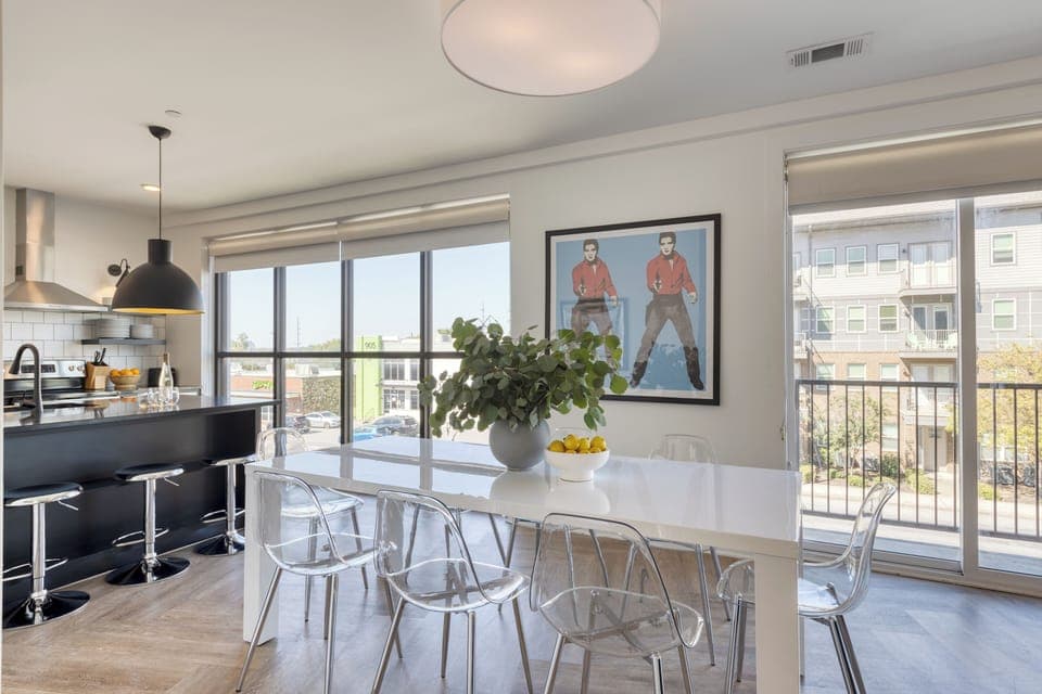 Beautifully designed art adds a stylish touch to the dining area, creating a warm and inviting atmosphere for your meals.