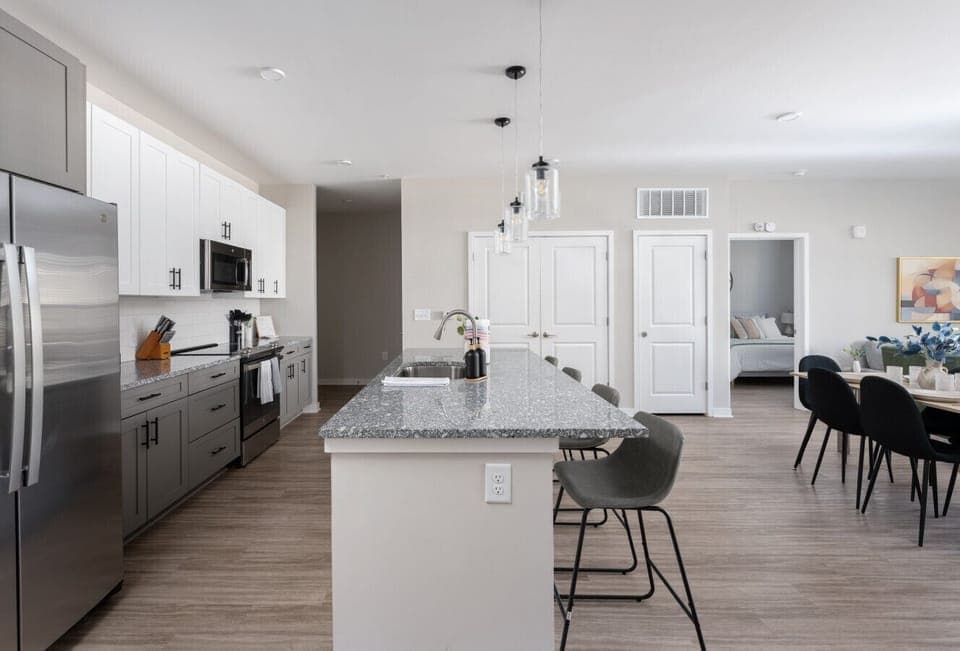 Our open space kitchen with stainless steel applicances!