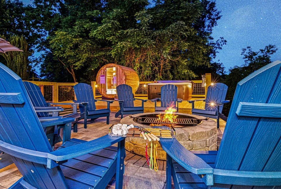 Roast s'mores and stargaze by the fire pit — firewood and s'mores kit included. This is where memories are made 
