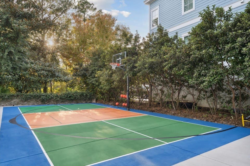 Pickleball and basketball court along the side of the house. One of the only private pickleball courts on the entire island, which you have all to yourself. 