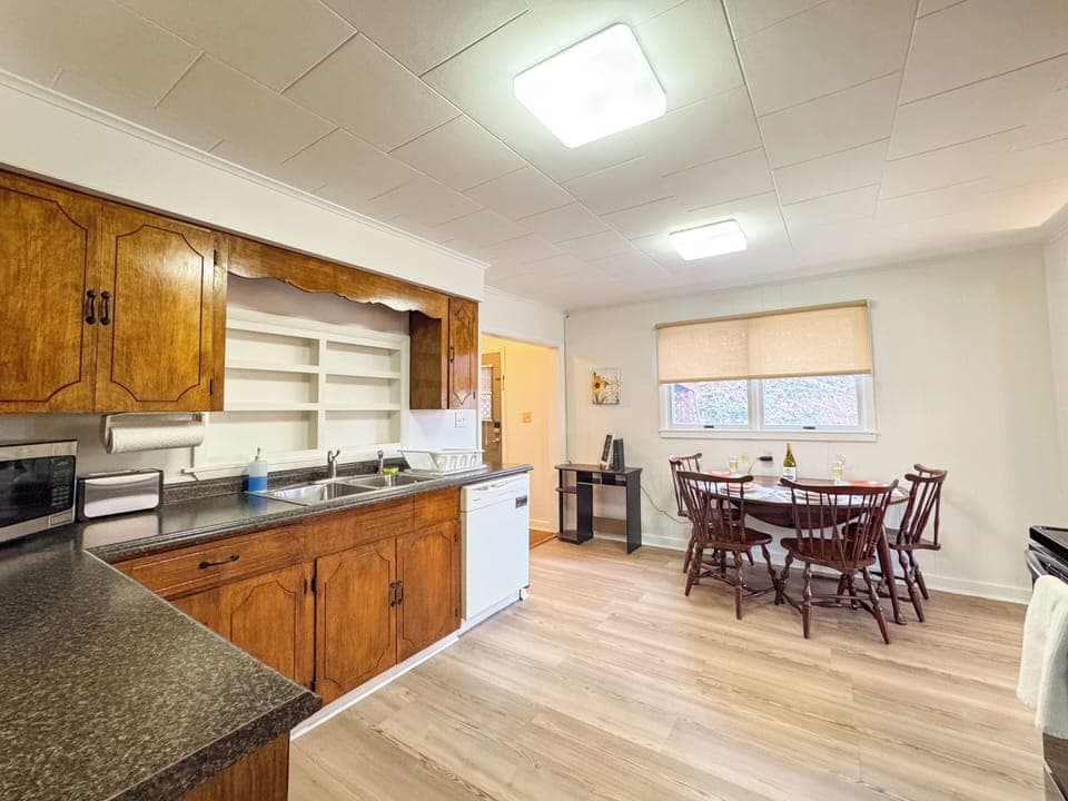 The kitchen is fully stocked with basics to prepare a meal for you and your family!
