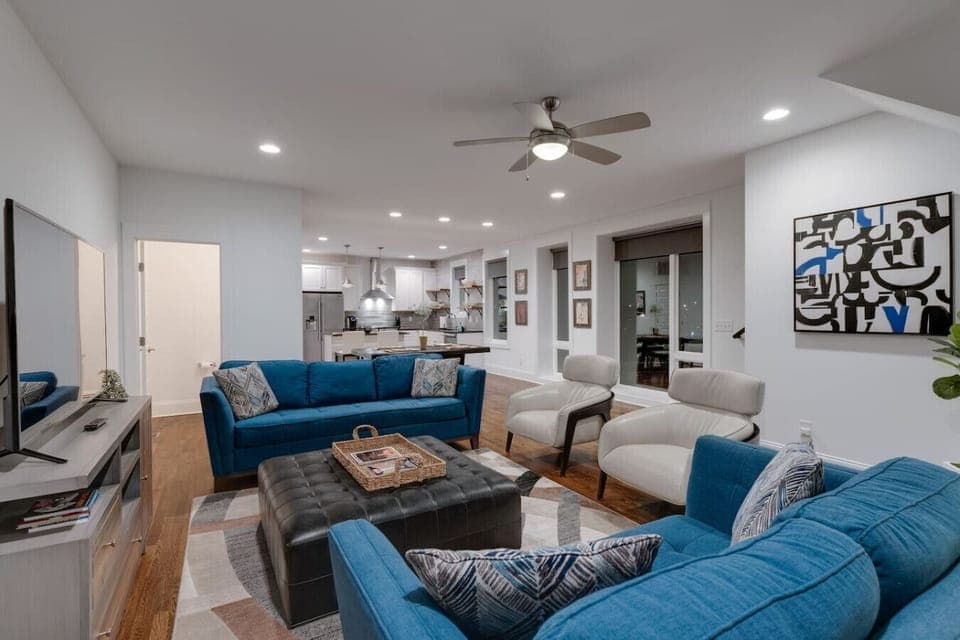 Bright and cozy living room with comfy seating