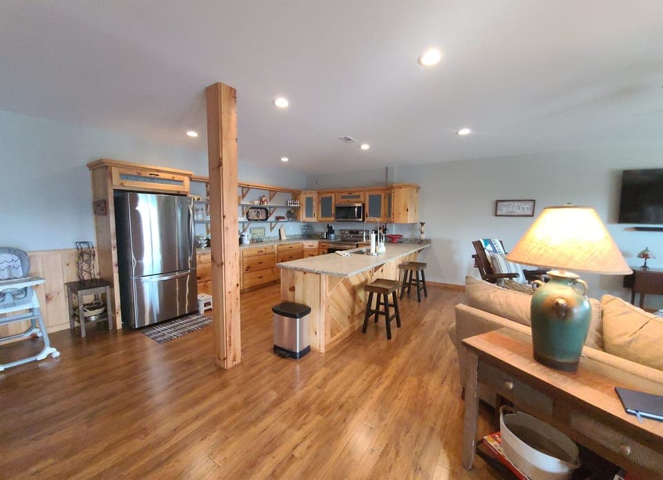 Looking into the kitchen area