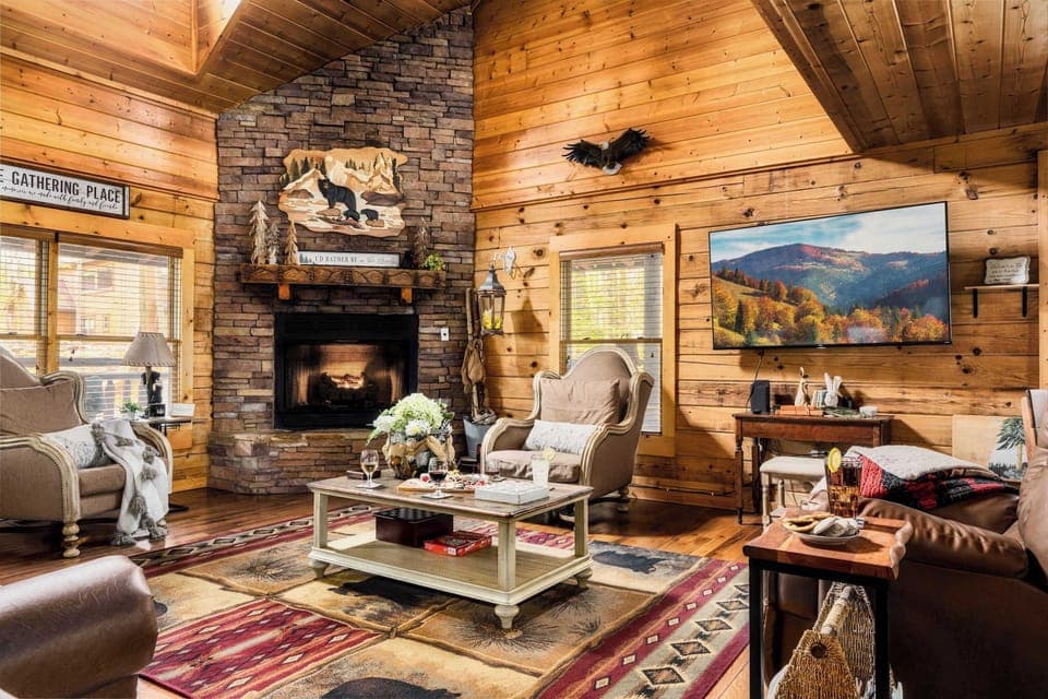 Cozy living room with perfect secluded mountain atmosphere