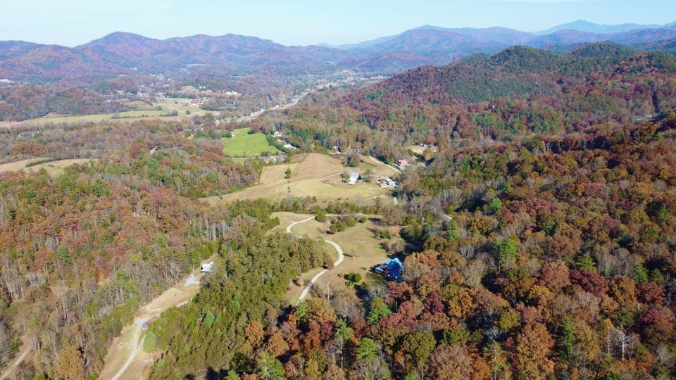 Aerial view of our estate.  Secluded but only a 90 second drive to town