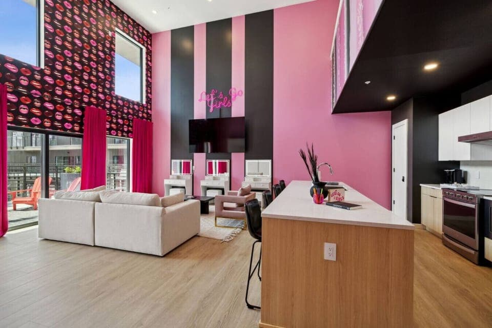 Broadway Girls unit: Open concept living room / kitchen / murphy beds