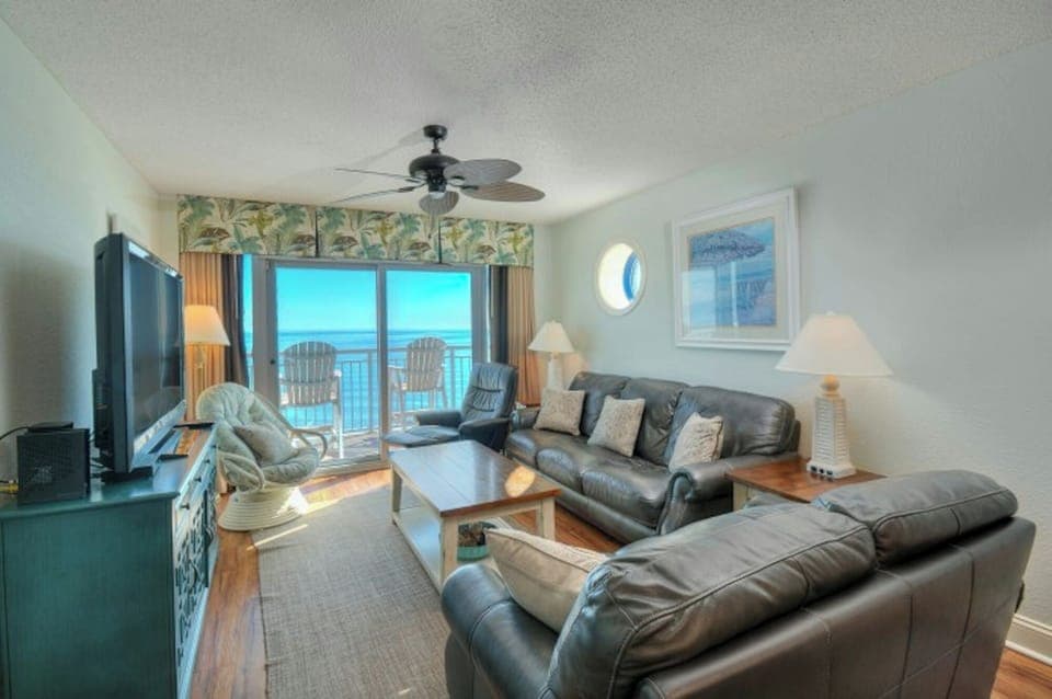 The ocean front living room is fabulous for movie night with the family.