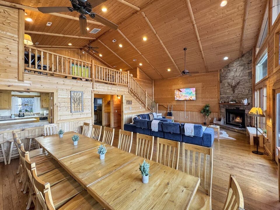 Enjoy stunning wood interiors and a stone fireplace, perfect for gathering and relaxation!