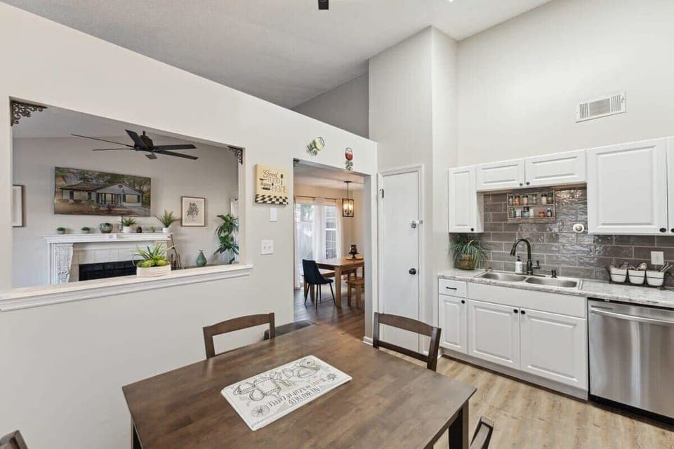 Galley-style kitchen with efficient layout and full-size appliances.