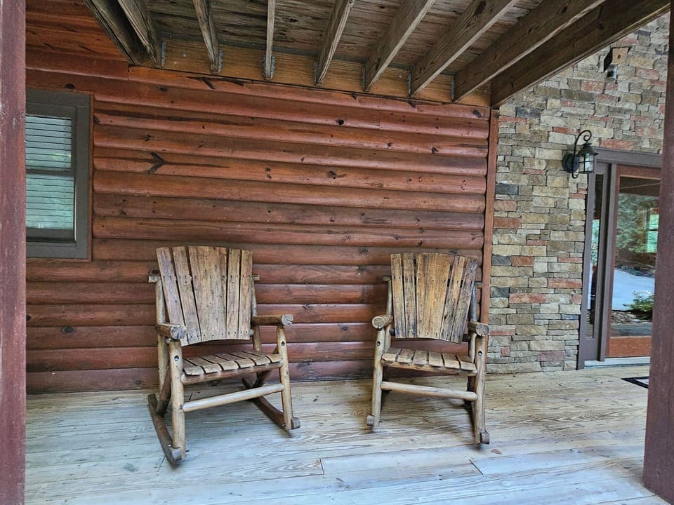 relax on the front porch in these rocking chairs.