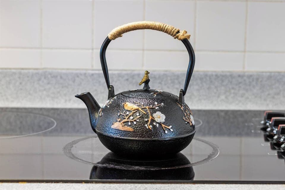 Elegant kettle ready for tea or coffee in the kitchen.