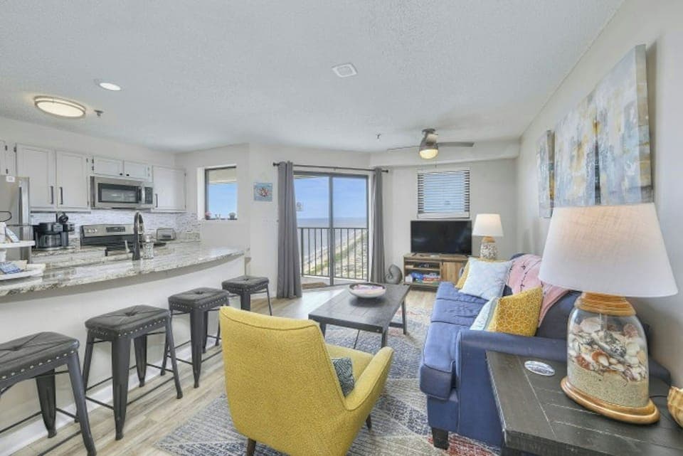 The ocean front living room is fabulous for movie night with the family.