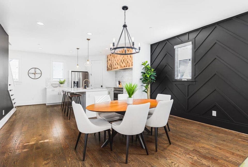 Share a meal at the dining table with seating for six.