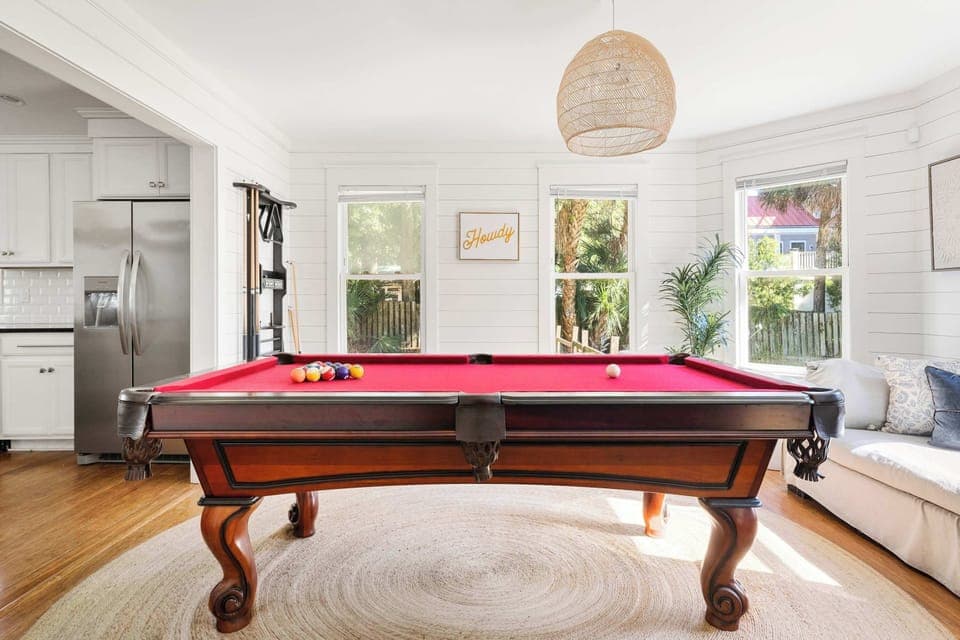 Pool table off the living room 
