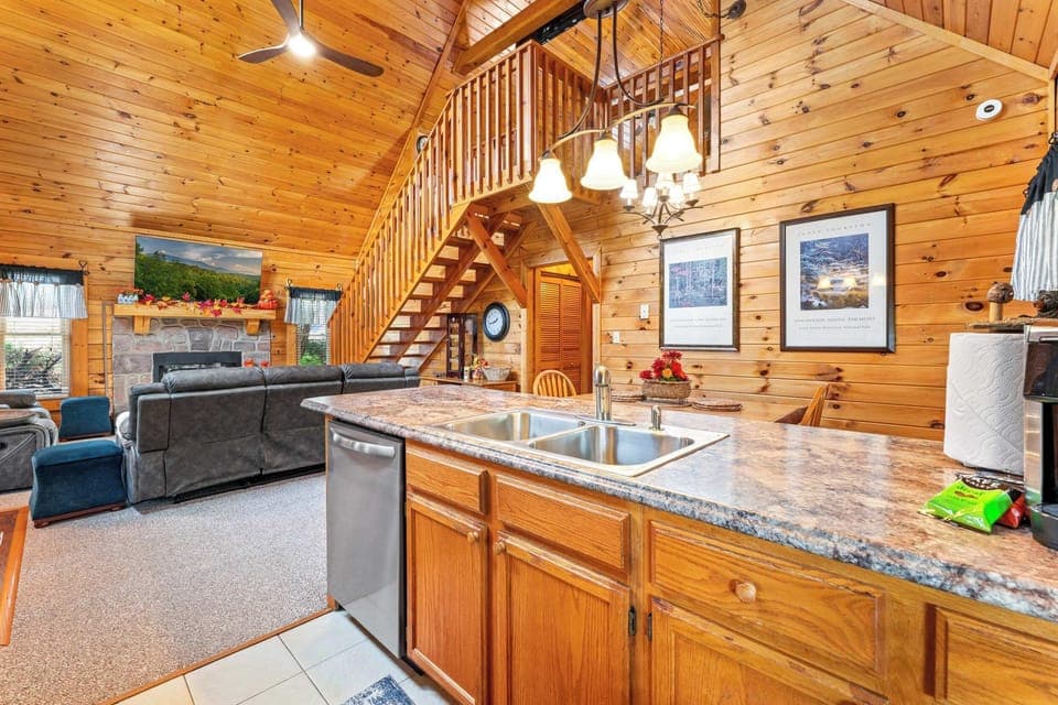 A spacious kitchen with modern appliances and plenty of counter space for meals and gatherings