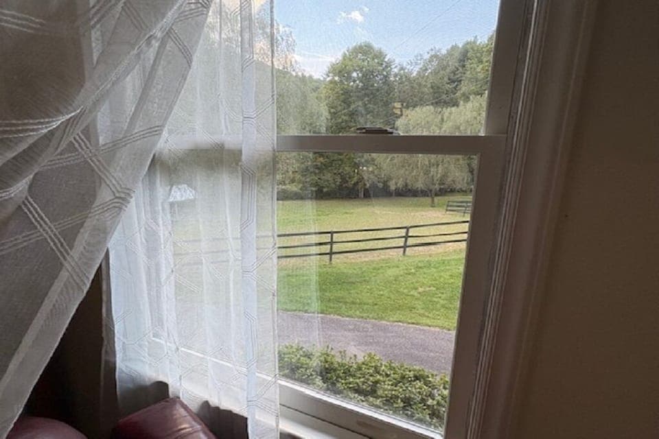 Overlooks the horse pasture