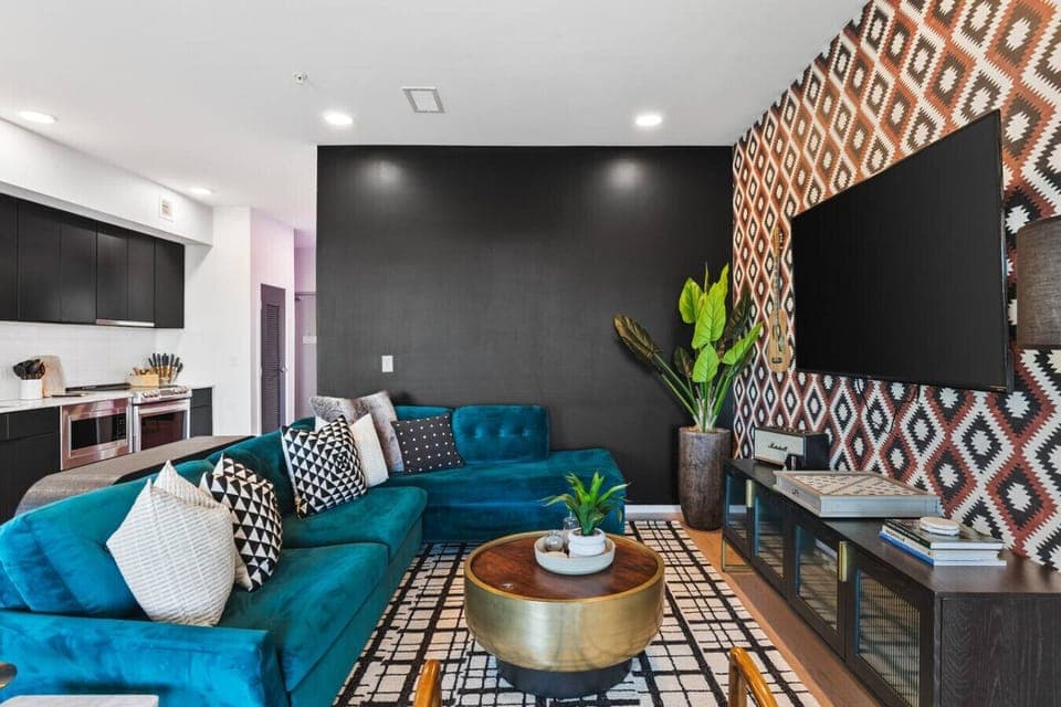 Bright and Spacious living with a sofa bed. HD TV with all the apps you could want.