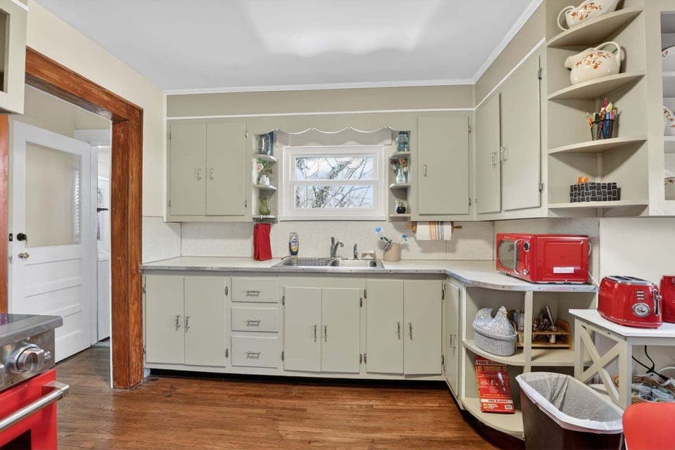 Original cabinets and hardwood floors