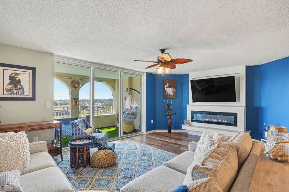 Living Room Area with TV and Fire Place