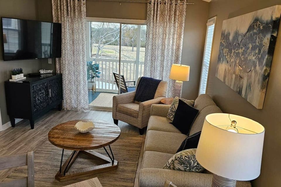 Make yourself at home on the comfortable couch, perfect for relaxing after a day out. Whether you’re watching TV or unwinding with a book, it’s a cozy spot to settle in.