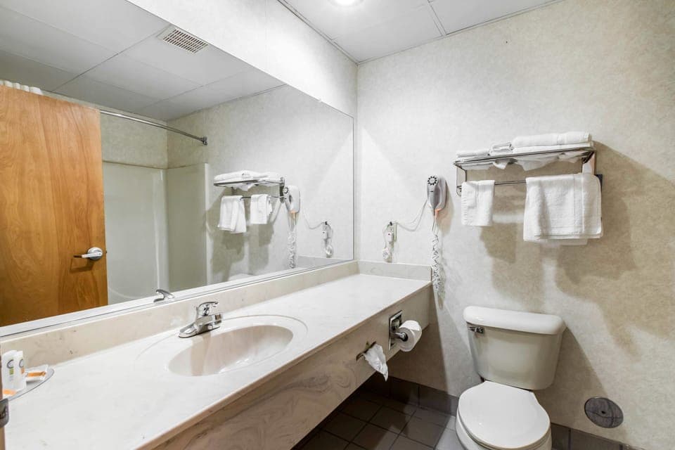 Combined shower/tub, hair dryer, towels