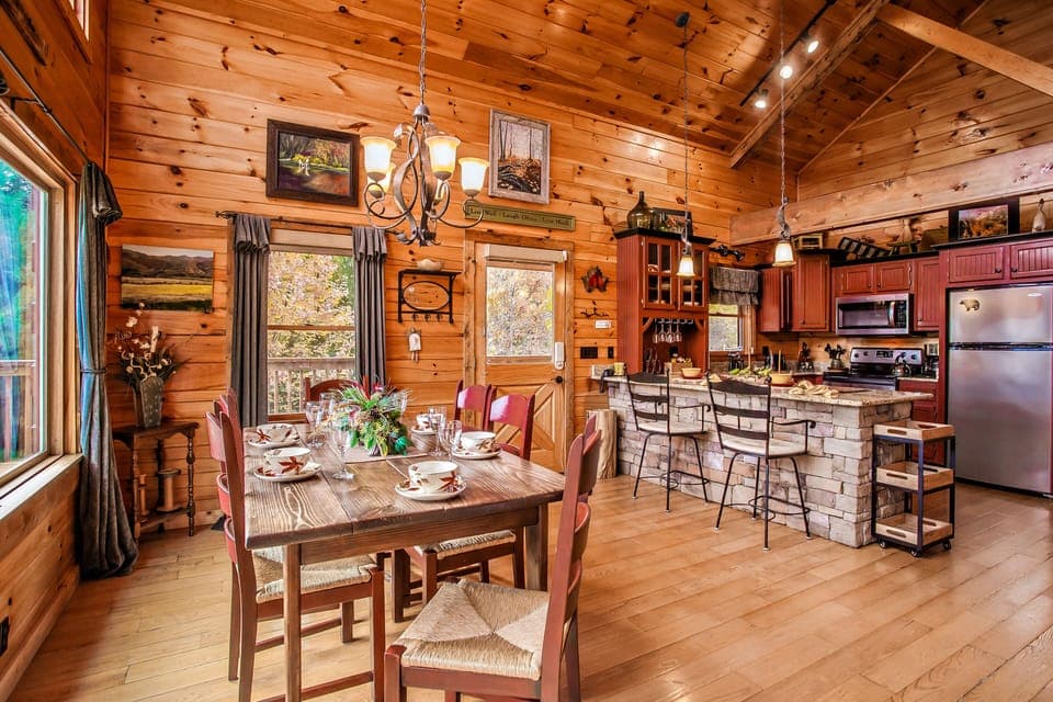 Spacious open concept living with 18' cathedral ceilings and exposed beams-Bam!