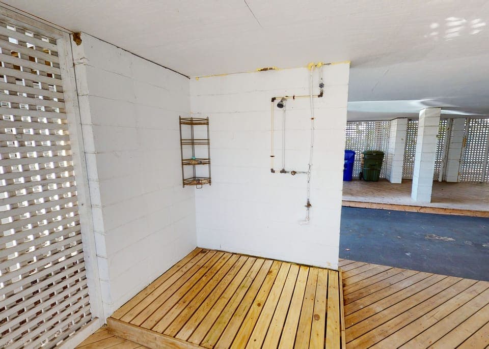 Outdoor shower under home