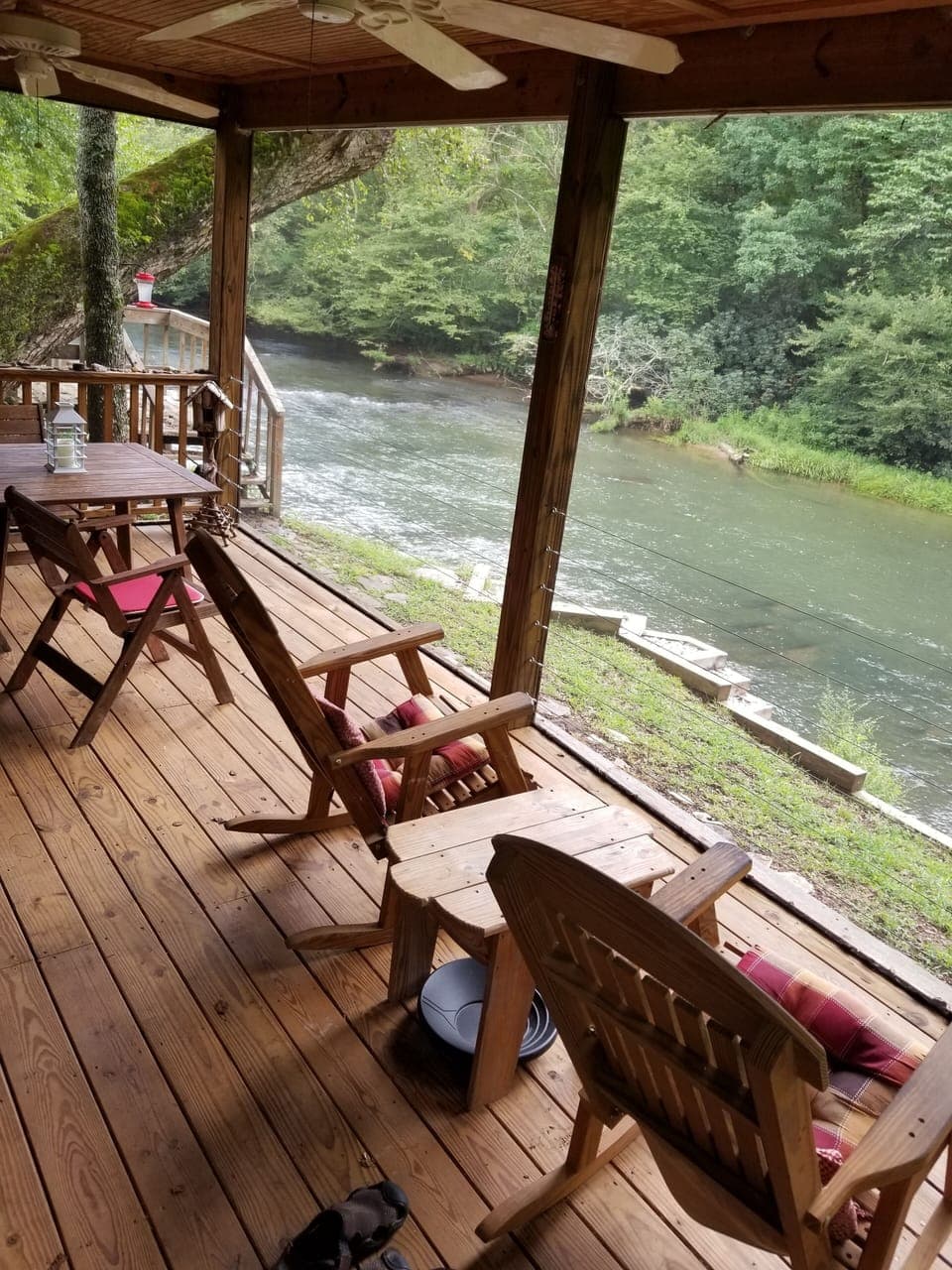 Back screened in porch looking out over the Nottely River. 