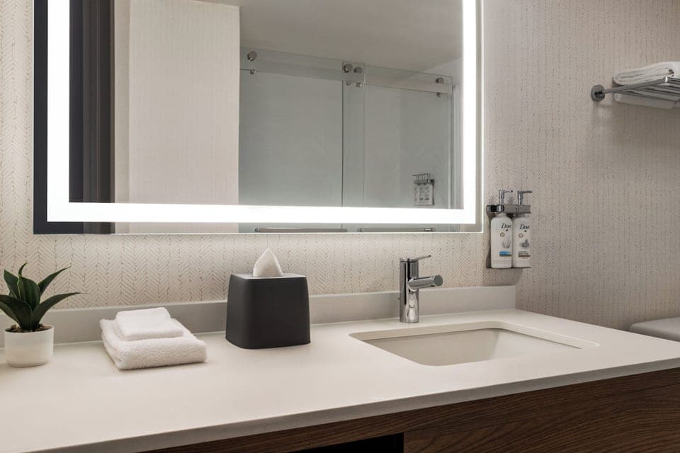 Combined shower/tub, hydromassage showerhead, free toiletries