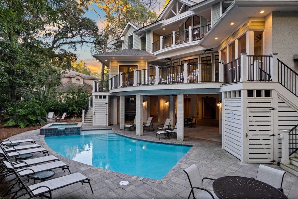 Back of the house. Pool and spa (heated for a fee).